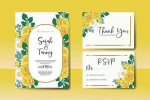 mariage invitation Cadre ensemble, floral aquarelle numérique main tiré Jaune Rose fleur conception invitation carte modèle vecteur