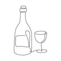 bouteille et verre de du vin continu ligne dessin. vecteur