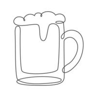 Bière verre continu ligne dessin. vecteur