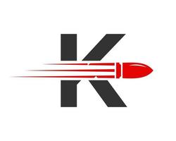lettre k tournage balle logo avec concept arme pour sécurité et protection symbole vecteur