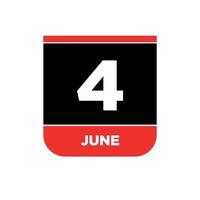 4e juin calendrier vecteur icône. 4 juin monogramme.