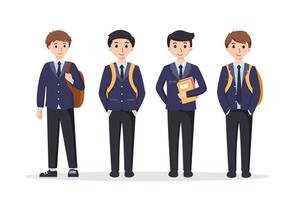 personnage garçons haute école étudiant dans école uniforme vecteur illustration