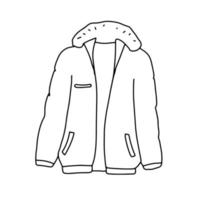 puffer hiver veste isolé sur blanche. griffonnage contour illustration. chaud vêtements d'extérieur vecteur