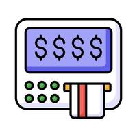 le au m icône représente une machine cette distribue en espèces et permet les clients à effectuer bancaire transactions vecteur