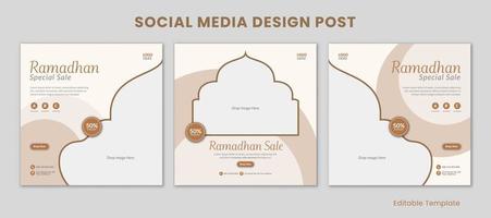 ensemble de 3 modifiable modèles ramadhan social médias conception poste. adapté pour vente bannière, promotion, présentation, publicité, mode, café magasin vecteur