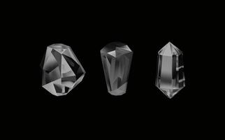 une collection de images de noir diamants de divers géométrique formes et tailles.verre brillant cristaux avec différent nuances reflétant lumière.vecteur réaliste ensemble de lueur gemme ou coloré glace. vecteur
