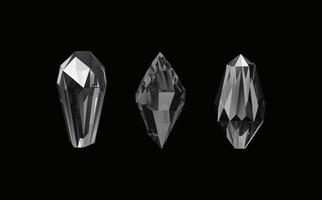 une collection de images de noir diamants de divers géométrique formes et tailles.verre brillant cristaux avec différent nuances reflétant lumière.vecteur réaliste ensemble de lueur gemme ou coloré glace. vecteur