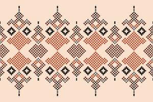 ethnique géométrique en tissu modèle traverser point.ikat broderie ethnique Oriental pixel modèle marron crème Contexte. abstrait, vecteur, illustration.pour texture, vêtements, emballage, décoration, tapis. vecteur