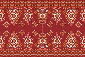 ethnique géométrique en tissu modèle traverser point.ikat broderie ethnique Oriental pixel modèle cramoisi rouge Contexte. abstrait, vecteur, illustration.pour texture, vêtements, emballage, décoration, tapis. vecteur