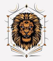 tête de lion avec symbole sacré vecteur