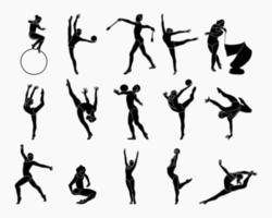 ensemble de silhouettes de gymnastes. gymnastique artistique sportive. reine du sport. style plat. vecteur isolé