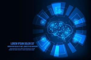 vecteur artificiel intelligence concept. bleu lumière embrasé lien hologramme cerveau.