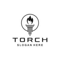 loi torche logo. colonne et flamme icône. grec pilier et Feu emblème. liberté entreprise entreprise symbole. légal institut signe. adapté pour votre conception besoin, logo, illustration, animation, etc. vecteur