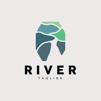 rivière logo, banderole vecteur, rivière banque, montagnes et ferme conception, illustration symbole icône vecteur