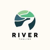 rivière logo, banderole vecteur, rivière banque, montagnes et ferme conception, illustration symbole icône vecteur