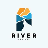 rivière logo, banderole vecteur, rivière banque, montagnes et ferme conception, illustration symbole icône vecteur