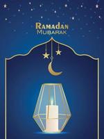 illustration vectorielle réaliste du flyer de fête invitation ramadan kareem avec lune dorée et lanterne vecteur