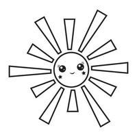 mignonne personnage soleil, noir contour, isolé style doodle illustration vecteur