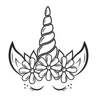 magnifique Licorne avec pétales et fleurs. vecteur contour pour coloration livre
