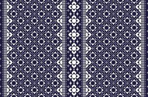 géométrique et fleur blanc ligne ethnique en tissu modèle sur bleu Contexte pour tissu tapis fond d'écran Contexte emballage etc. vecteur