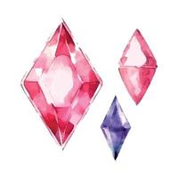 vecteur rose violet diamant cristal. aquarelle illustration.