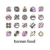 coréen nourriture signe Couleur mince ligne icône ensemble. vecteur