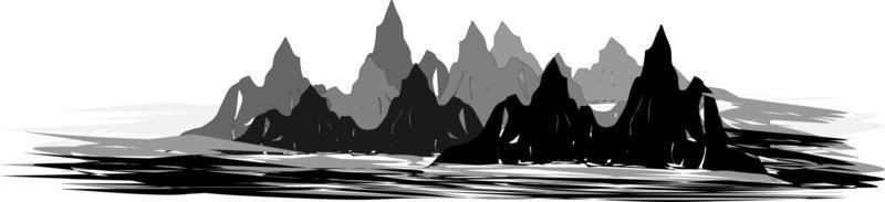 le des illustrations et clipart. le coucher du soleil dans le désert. noir et blanc Montagne paysage vecteur