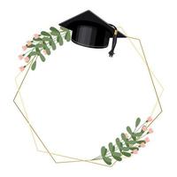 d'or Cadre avec l'obtention du diplôme casquette, certificat et fleurs. conception pour diplômé diplôme, prix. éducation concept. vecteur