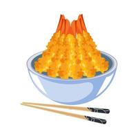 Japonais tempura crevette, frit crevette dans une bol avec baguettes. asiatique Fruit de mer. illustration, vecteur