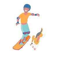 skateboard garçon avec son chiot chien beagle vecteur