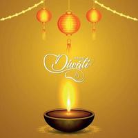 illustration vectorielle joyeux diwali sur fond jaune avec lampe à huile créative vecteur