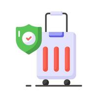 Sécurité bouclier sur attaché Cas dénotant vecteur de bagage sécurité, bagage Assurance icône