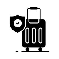 Sécurité bouclier sur attaché Cas dénotant vecteur de bagage sécurité, bagage Assurance icône