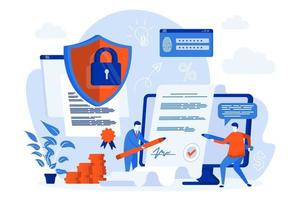 conception de concept web de contrat électronique avec des personnages de personnes vecteur