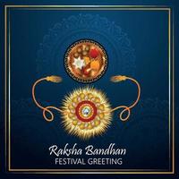 Carte de voeux de célébration de raksha bandhan avec cristal de rakhi sur fond bleu vecteur