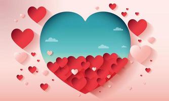 rouge et bleu papier Couper cœur formes pour l'amour ou Valentin concept. 3d rendre. vecteur