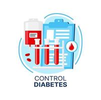 Diabète contrôle icône, glucose tester et du sang laissez tomber vecteur