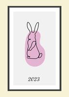 année de le lapin 2023. lapin un ligne continu dessin. lièvre continu un ligne illustration. chinois lunaire année 2023. vecteur illustration.