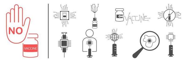 vecteur icône ensemble, covid-19 vaccin. fin de corona virus. anti vaccin. anti ébrécher. 2021 monde antivaccin.
