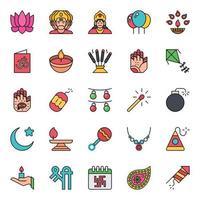 rempli contour Icônes pour content Diwali. vecteur