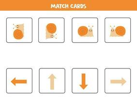 gauche, droite, haut ou bas. orientation spatiale avec escargot mignon. vecteur