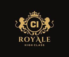 d'or lettre ci modèle logo luxe or lettre avec couronne. monogramme alphabet . magnifique Royal initiales lettre. vecteur