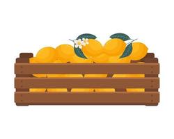 en bois boîte avec citrons. en bonne santé nourriture, des fruits, agriculture illustration, vecteur