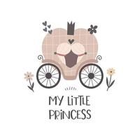 mon peu princesse. dessin animé entraîneur, fleurs, dessin caractères, décor éléments. coloré vecteur illustration, plat style. conception pour cartes, T-shirt imprimer, affiche