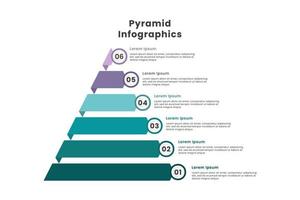 plat pyramide infographie modèle conception avec six éléments, pas et Nombres vecteur
