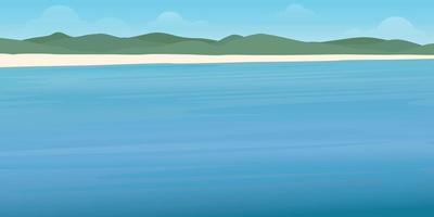 paysage marin, blanc le sable plage, montagnes et bleu ciel plat conception. tropical plage avec Vide espace vecteur illustration.