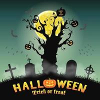Halloween silhouette arbre mort dans le cimetière de nuit vecteur