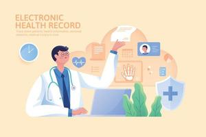 concept de électronique santé enregistrer, médecin en utilisant euh à faire du son les décisions et recommandations pour patient vecteur