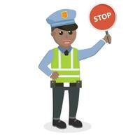 circulation police africain en portant Arrêtez signe conception personnage sur blanc Contexte vecteur