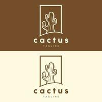 cactus logo, Facile ligne cactus conception, vert plante vecteur, icône, symbole, illustration vecteur